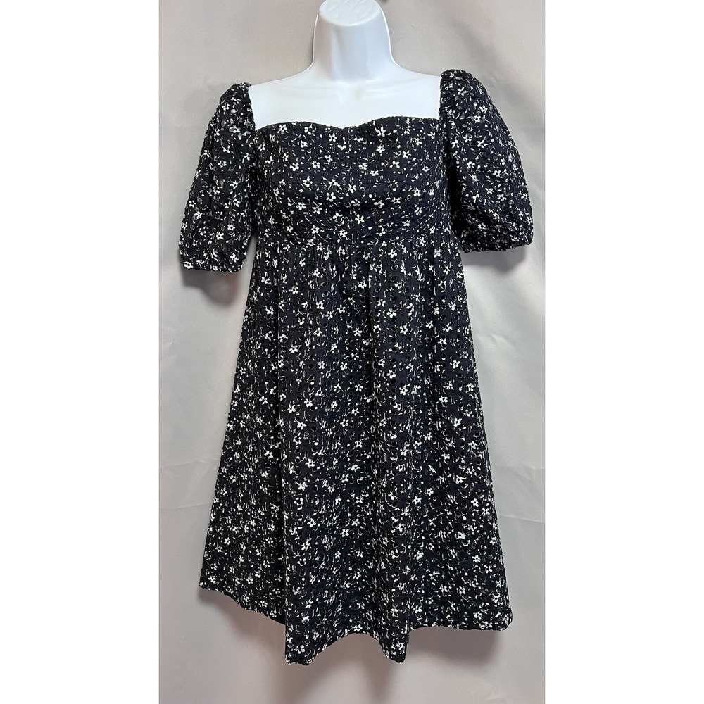 ANTHROPOLOGIE Maeve Lillianne Sz 2 Embroidered Eyelet Floral Navy Blue Dress